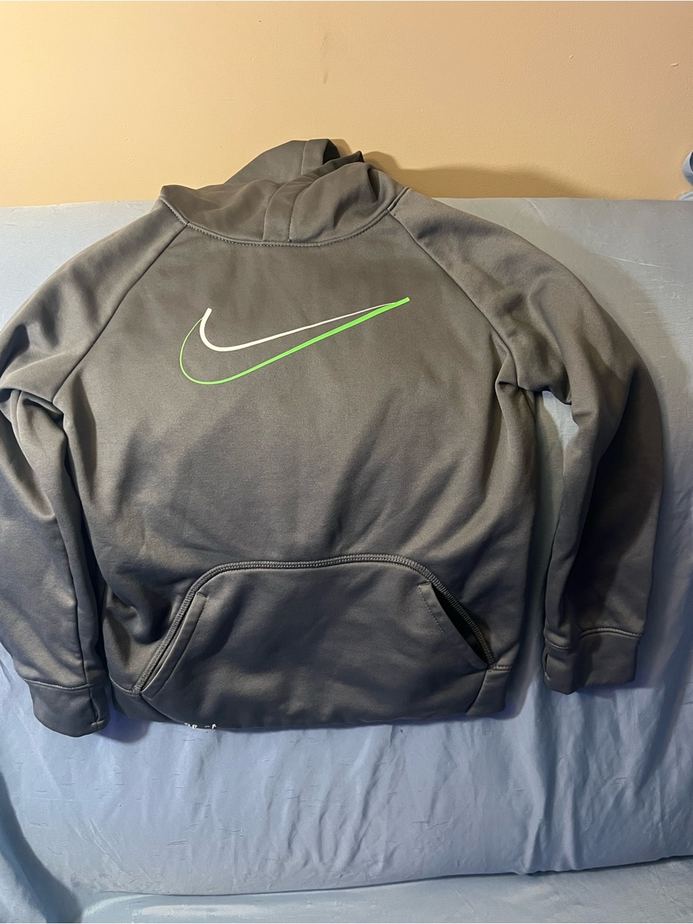 Nike Kids Gray Hoodie Jacket with Neon Green Swoosh Size 7/L